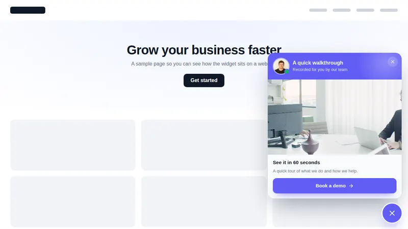 Loom walkthrough floating video panel on a sample website