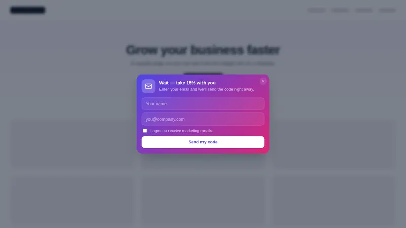 Collector modal email capture notification on a sample website