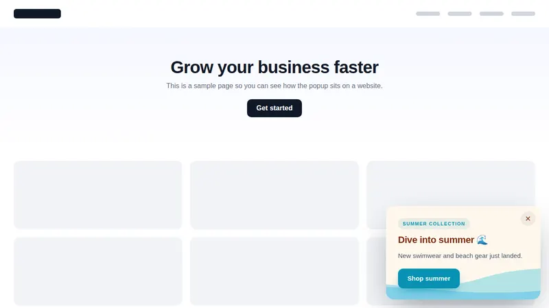 Summer waves slide-in popup on a sample website