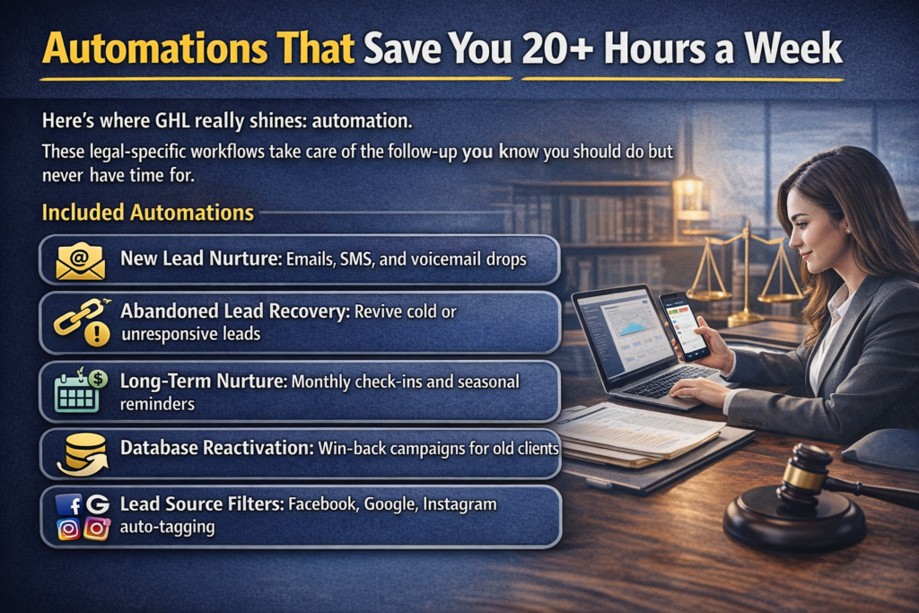 Learn how attorneys use GoHighLevel to increase consultations, reduce no‑shows, and boost conversions with automations.